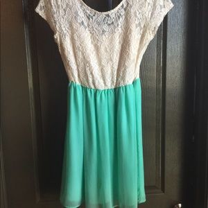 Speechless White and Teal Lacy Top Dress 👗